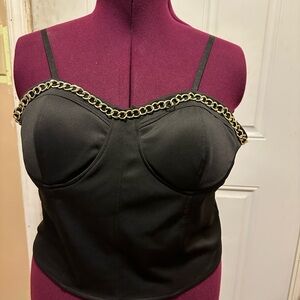 Chic Black Bustier with Gold Chain Straps
